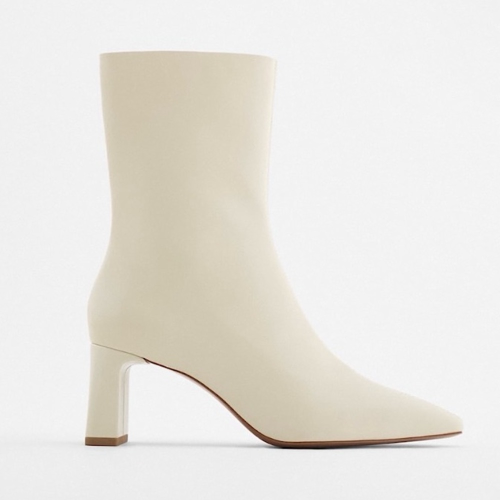 ZARA Ivory Soft Leather High Heeled Ankle Boots